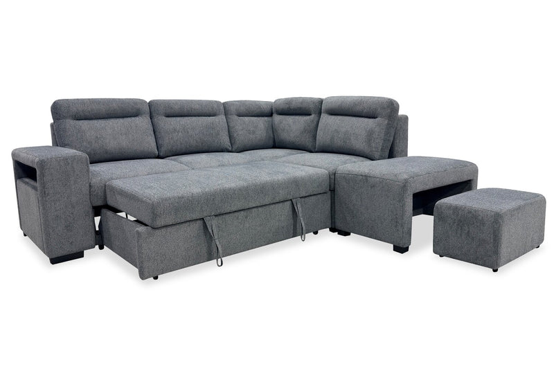 Coast 3-Piece Right-Facing Fabric Sleeper Sectional with Storage and Ottoman – Smoke