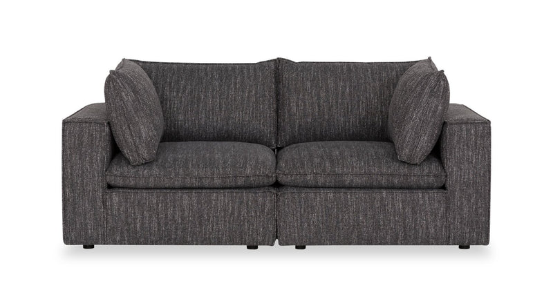 Fusion Modular 83.46\" Charcoal Grey Chenille Fabric Loveseat with Removable Feather Down Back Cushions 