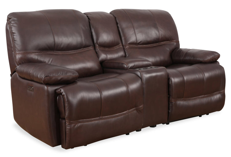 Franco 79\" Genuine Leather Zero Gravity Power Reclining Loveseat with Storage Console and USB Ports - Brown 