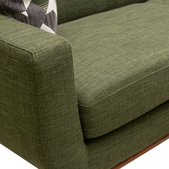 Kort & Co. Freeman 80” Avocado Green Linen-Look Fabric Condo Size Sofa with Wood Base and Legs