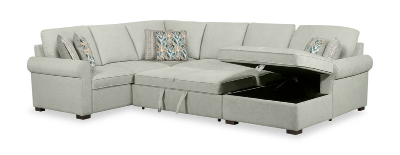 Haven 4-Piece Chenille Right-Facing Sleeper Sectional - Seafoam 