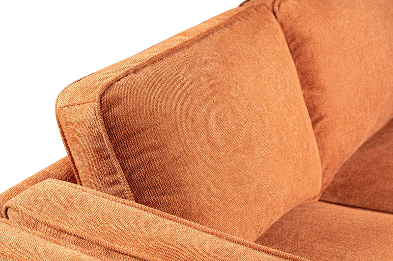 Kort & Co. Kassia 90.6\" Linen-Look Fabric Sofa with Wood Base and Legs - Orange 