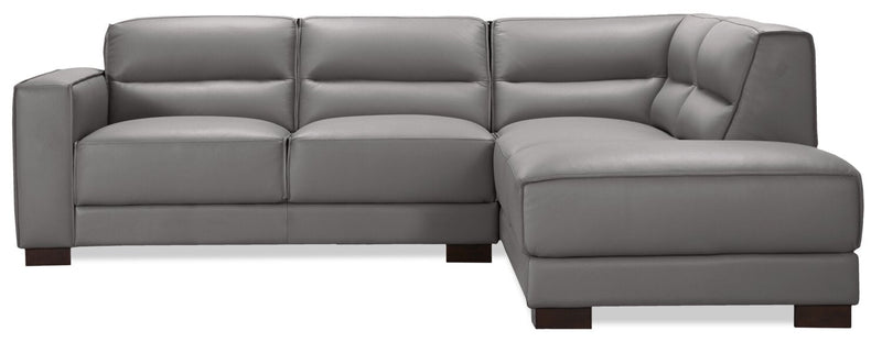 Citadel 2-Piece Right-Facing Top-Grain Genuine Leather Sectional with Wood Legs - Grey 