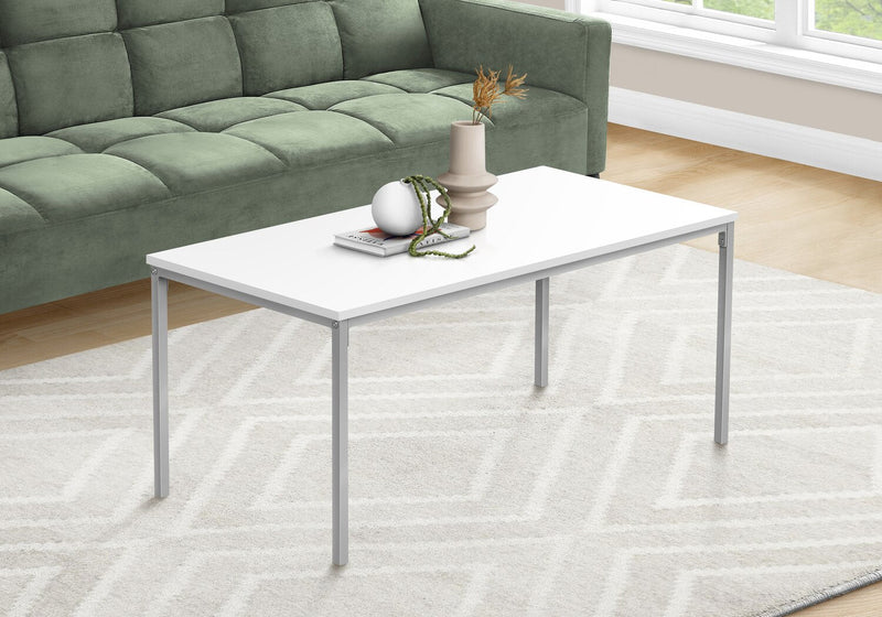 Ariella 40\" Modern Coffee Table - White Top with Grey Metal Base