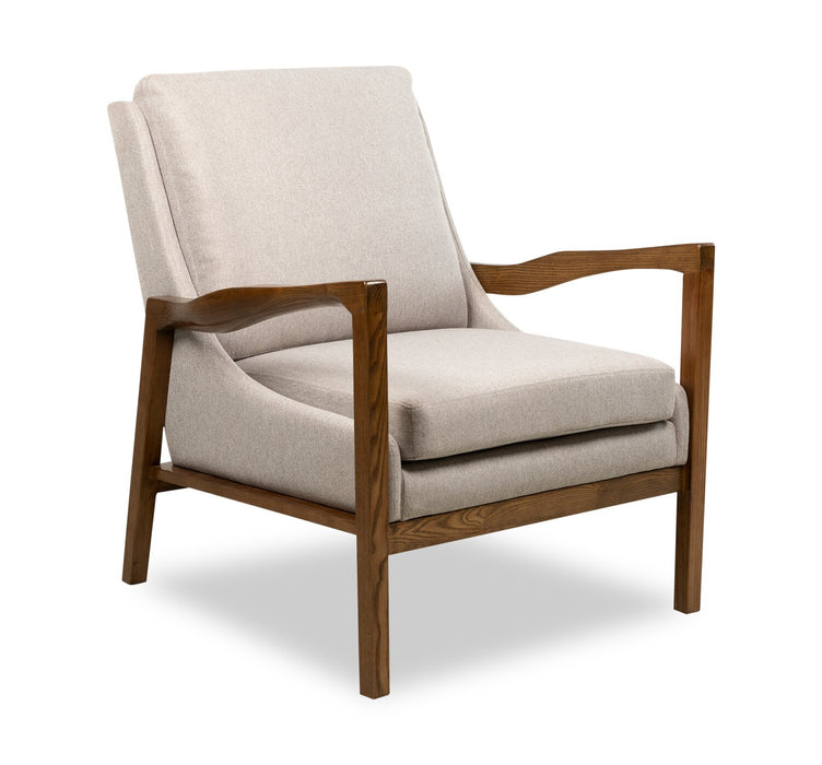 Echo 27.95\" Beige Fabric Accent Chair with Wood Arms and Legs