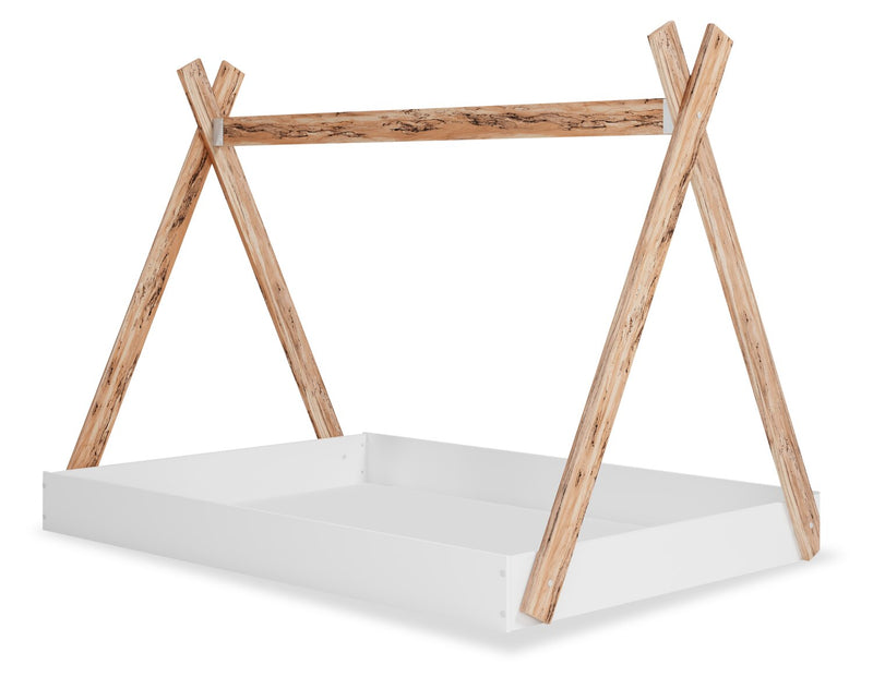 Wolf Platform Tent Bed for Kids, Two-tone White & Natural - Full Size 
