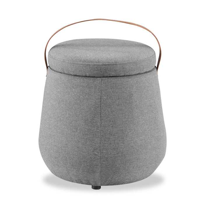 Vancouver Round Fabric Storage Ottoman - Grey