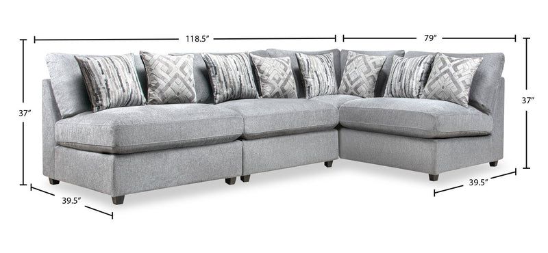 Scott Living Evolve Modular 4-Piece Grey Linen-Look Fabric Sectional with Feather Down Seat Cushions