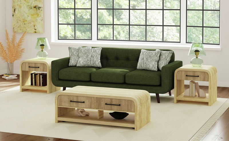 Lenore 48” Modern Coffee Table with Storage, Shelf and Casters - Natural