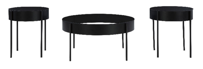 Moira 36” Modern 3-Pack Round Coffee + 2 End Tables - Black