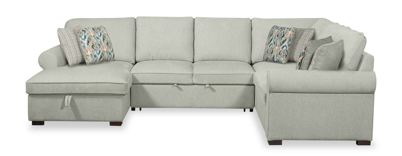 Haven 4-Piece Chenille Left-Facing Sleeper Sectional - Seafoam