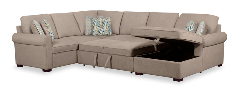 Haven 4-Piece Chenille Right-Facing Sleeper Sectional - Taupe
