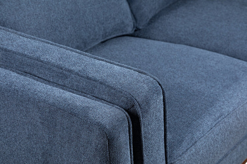 Kort & Co. Kassia 90.6\" Linen-Look Fabric Sofa with Wood Base and Legs - Blue 