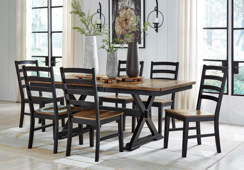 Raven 7pc Dining Package with 60-78\"\"W Extension Table & 6 Chairs - Two-Tone Black & Brown