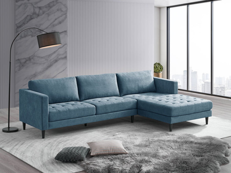 Metro 2-Piece Right-Facing Fabric Sectional with Chaise and Tufted Seat Cushions - Denim Blue