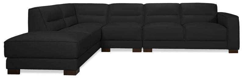 Citadel 3-Piece Left-Facing Top-Grain Genuine Leather Sectional with Wood Legs - Black 