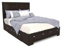 Yorkdale 6-Drawer Platform Bed with Headboard & Storage Frame, Made in Canada, Brown - Queen Size 