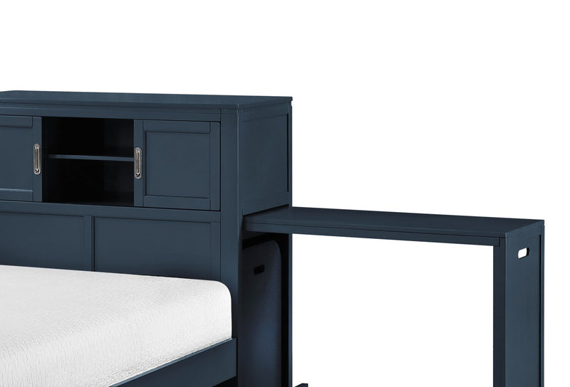 Quinn Twin Bookcase Bed with Desk - Blue