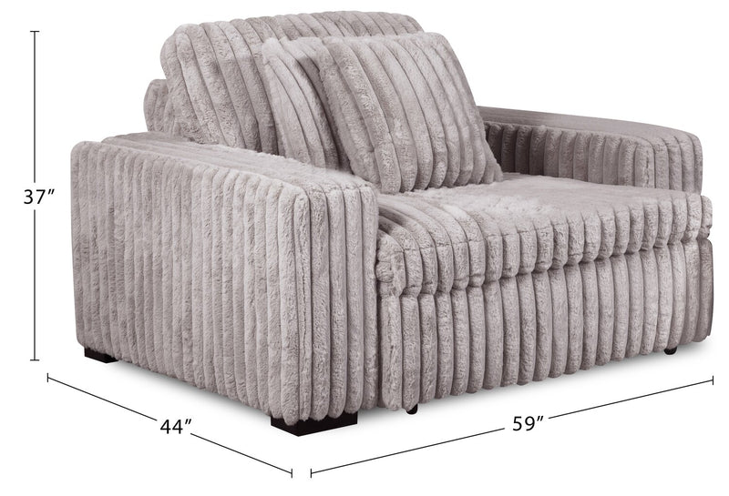 Stratus 59” Fog Grey Chenille Fabric Chair with Power Sliding Chaise and Two Accent Pillows