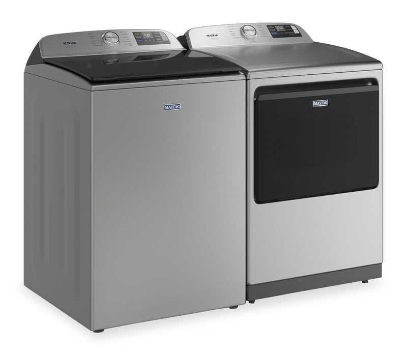 Maytag 6.0 Cu. Ft. Pet Pro Smart Top-Load Washer and 7.4 Cu. Ft. Front Load Electric Dryer – Radiant Silver