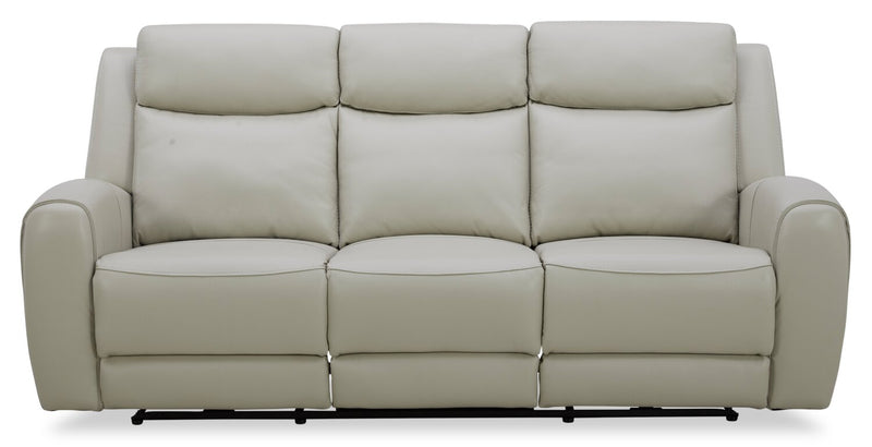 Reign 87\" Deltona Moonshine Taupe Top-Grain Genuine Leather Power Reclining Sofa with USB Port