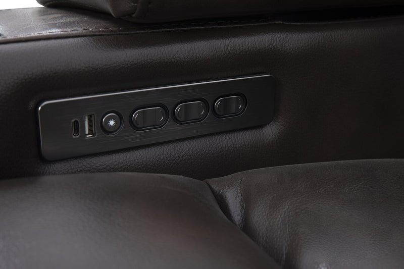 Escape 39\" Power Reclining Chair with Power Headrest and Surround Sound - Dark Brown Leather-Look Fabric