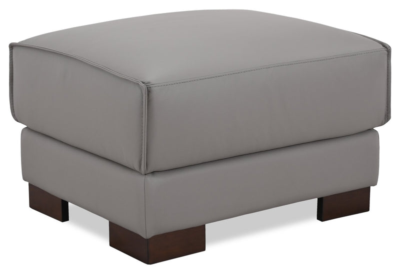Citadel 28\" Top-Grain Genuine Leather Ottoman with Rubberwood Legs - Grey