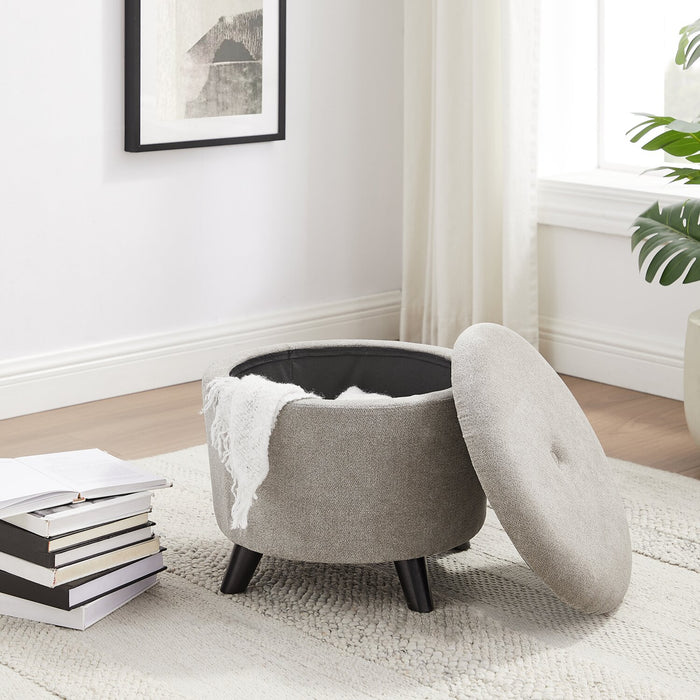 Winnipeg Round Fabric Storage Ottoman - Grey