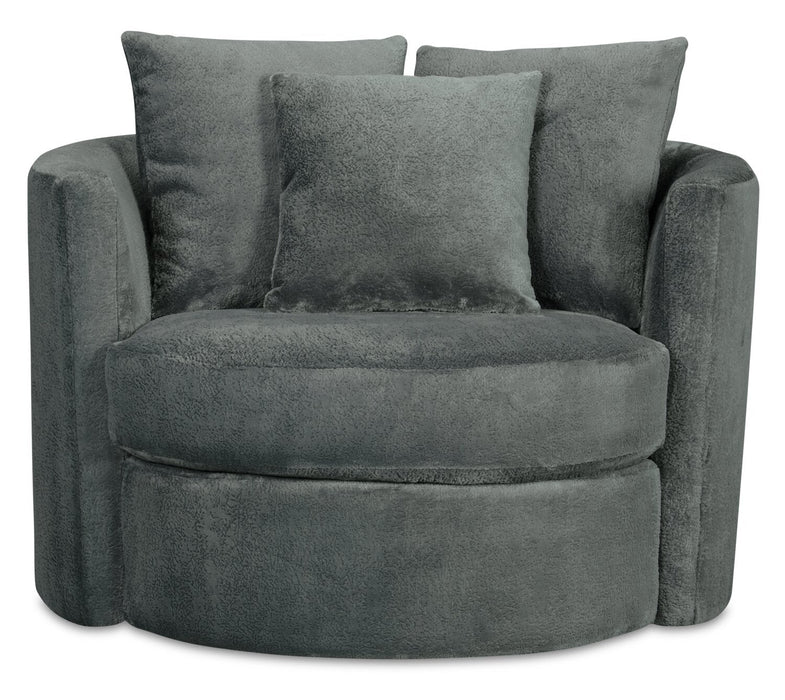 Made in Canada Midi 42\" Chenille Fabric Swivel Cuddler Accent Chair - Plush Thunder Grey 
