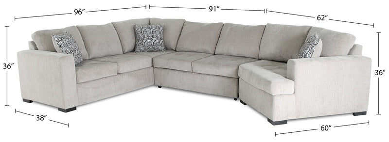 Legend 3-Piece Right-Facing Chenille Cuddler Sleeper Sectional - Platinum 