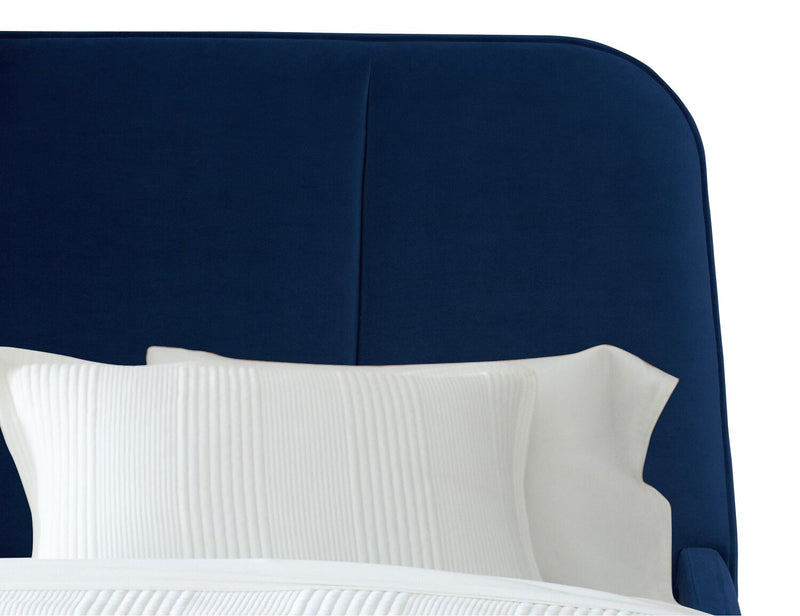 Mave Upholstered Platform Bed in Blue Velvet - Queen Size