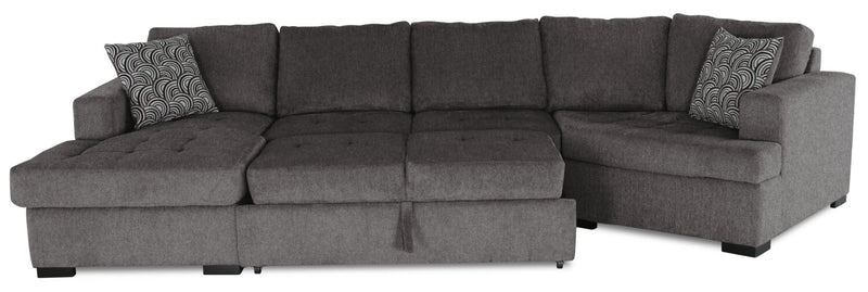 Legend 3-Piece Right-Facing Chenille Cuddler Sleeper Sectional with Chaise - Pewter