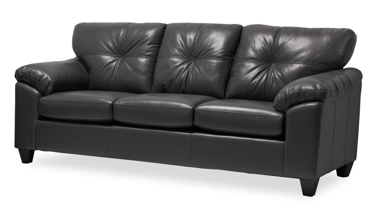 Made in Canada Addison 86\" Leather-Look Fabric Sofa with Tufted Back Cushion - Grey 
