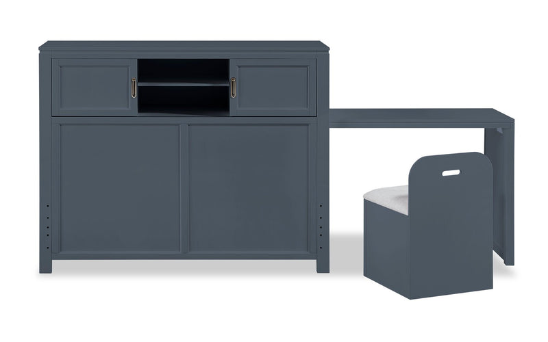Quinn Full Bookcase Bed with Desk - Blue