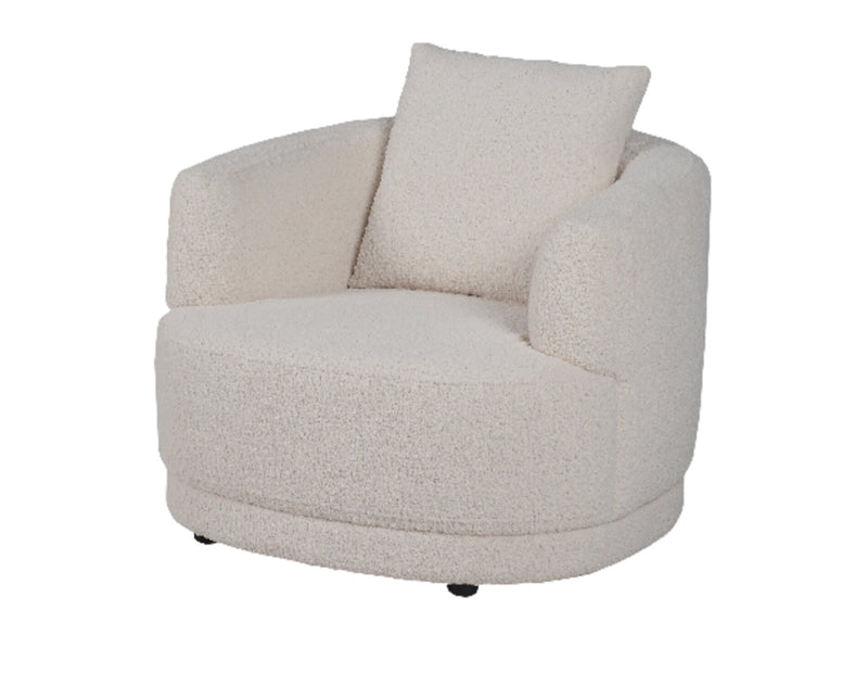 Primo Moon 35.8\" Wooly Almond White Fabric Curved Chair with Accent Pillow