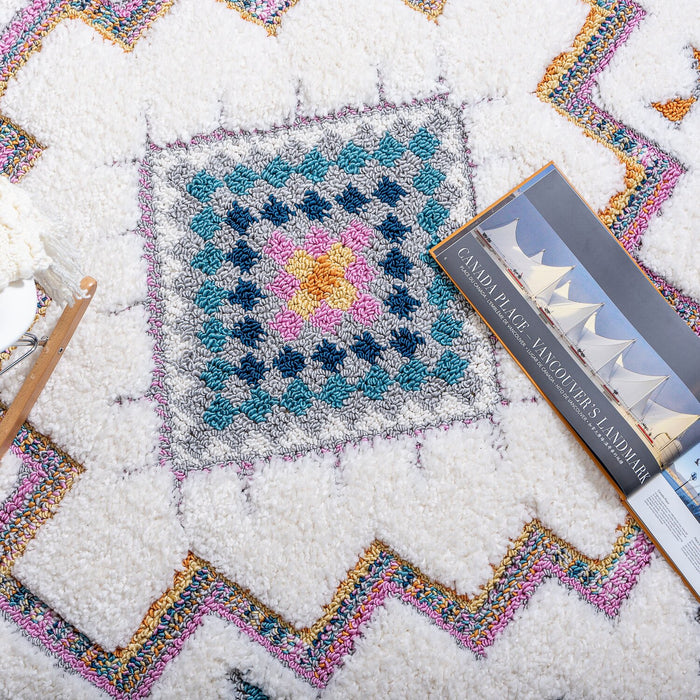 Ellis Multi-Colour Geometric Shag Area Rug - 6'7\" x 9'6\"