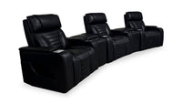 Zen 5-Piece Black Faux Leather Power Reclining Massage Home Theatre Sectional with Refrigerator Console 