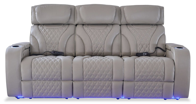 Elite Genuine Leather Power Reclining Sofa with Massage Function and Power Headrests - Grey 
