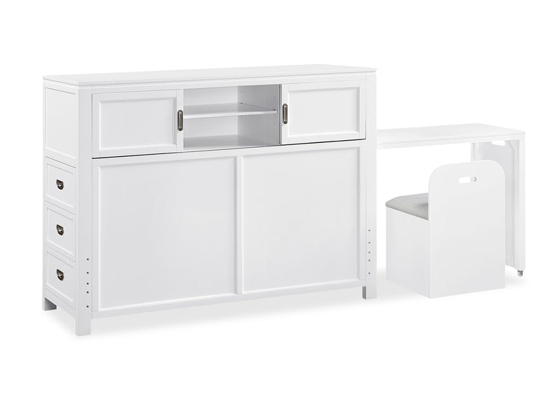 Quinn Full Bookcase Bed with Desk - White