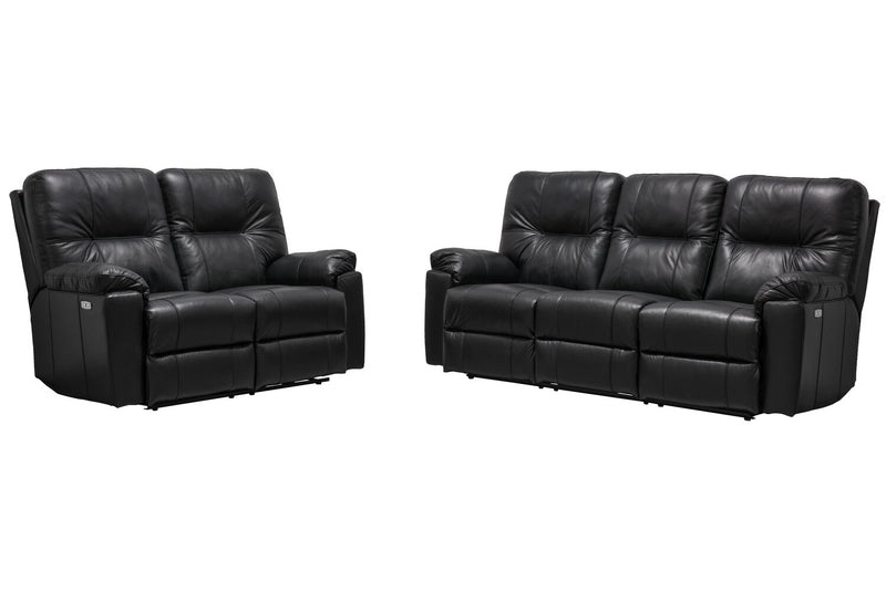 Canadian Made Dawson 64\" Genuine Leather Power Reclining Loveseat with USB Port and Accent Pillows – Black