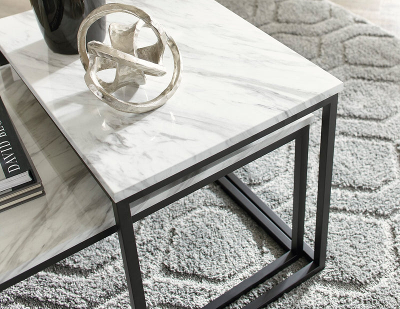 Donnesta 46\" Modern 3-Pack Coffee + 2 End Tables - Marble Look with Black Metal Frame