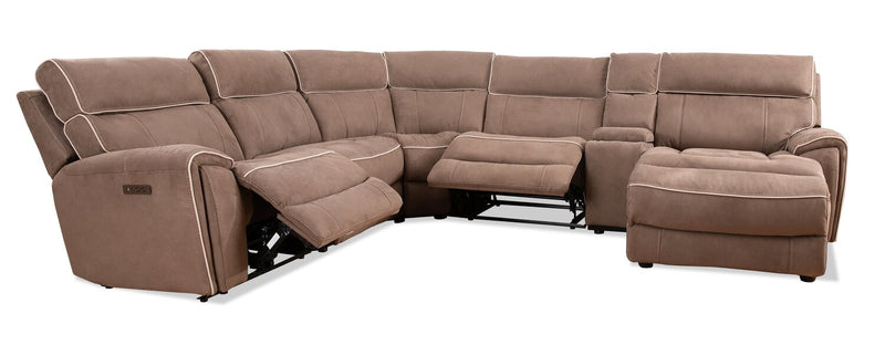 Cindy Crawford Home Newport 6-Piece Right-Facing Faux Suede Power Reclining Sectional - Taupe