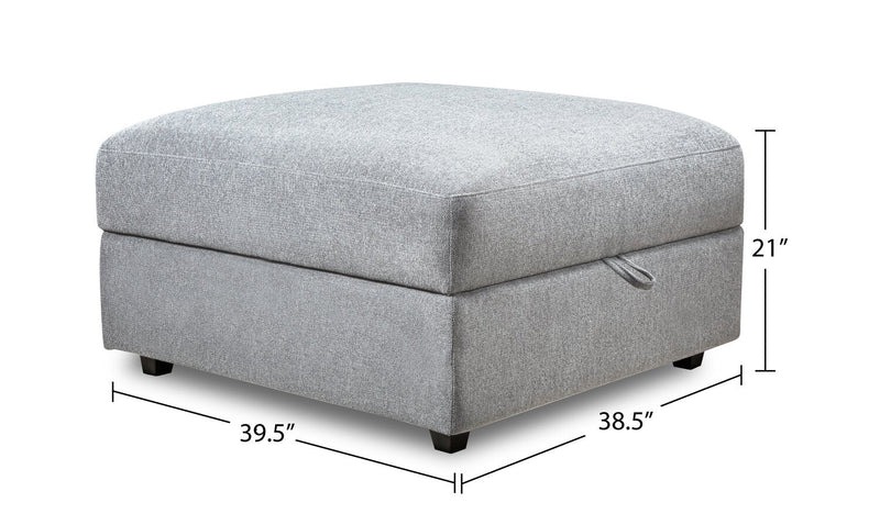 Scott Living Evolve Modular 39.5\" Linen-Look Fabric Storage Ottoman with Feather Down Cushion - Grey 