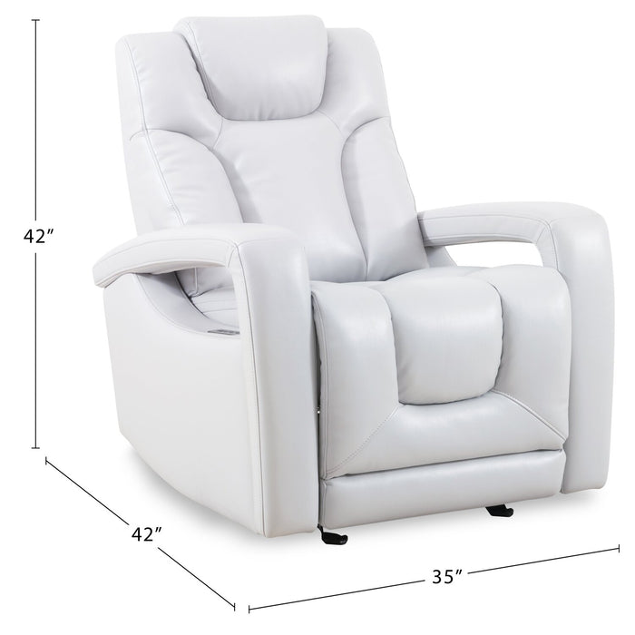 Kenzo 35\" Fog Grey Faux Leather Power Reclining Chair with Power Headrest, Footrest and USB Port