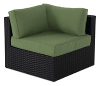 Barbados Corner Outdoor Patio Chair - Hand-Woven Resin Wicker, UV & Weather Resistant - Black/Green 