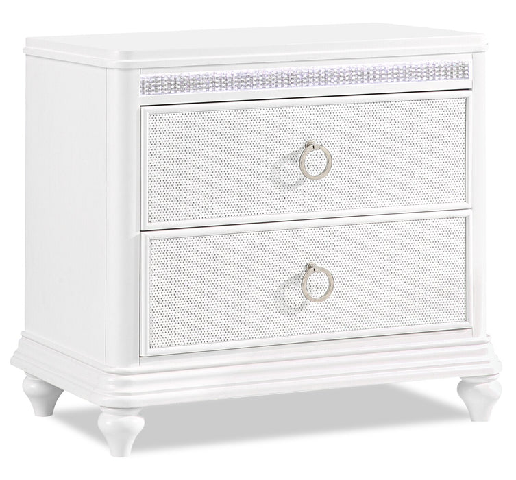 Ava Bedside 2-Drawer Nightstand with LED Light, 32.5\"W x 28\"H, Glam - White 