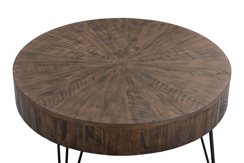 Sol 38” Rustic Round Solid Pine Wood Coffee Table - Brown