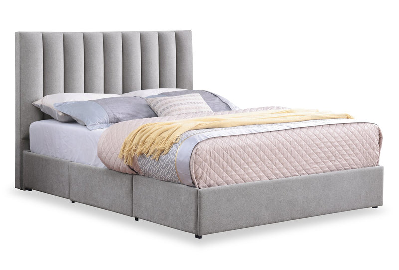 Amos Grey Upholstered Storage Bed with Channel Headboard - King