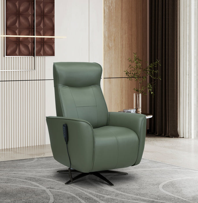 Serene 31\" Green Genuine Leather Power Reclining Massage Chair with Power Headrest and Heated Seat