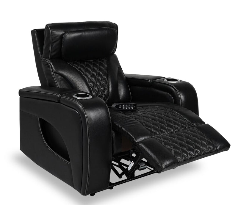 Elite Genuine Leather Power Recliner with Massage Function - Black